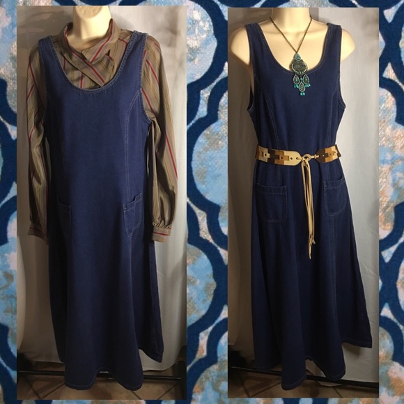 Maxi denim dress in mid-dark blue wash - Picture 4 of 8